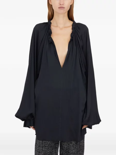 Bluzka Nostra Santissima z dekoltem w serek z falbankami czarna