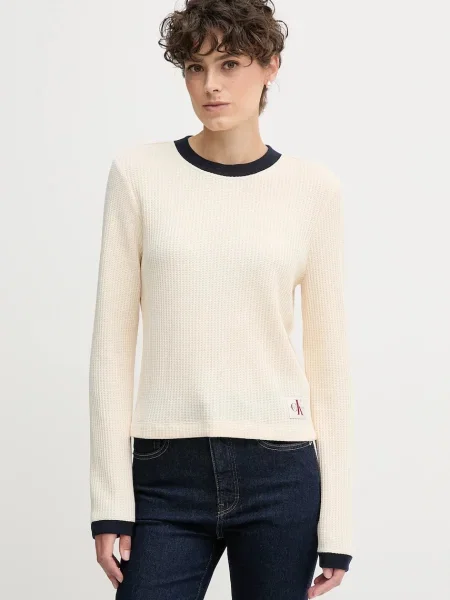 Блуза с дълги ръкави Calvin Klein Jeans бежово