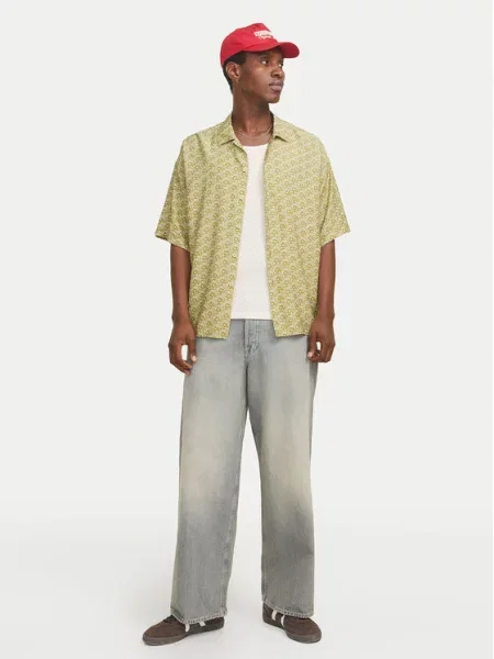 JACK & JONES Marškiniai žalia / rusvai žalia / balkšva geltona
