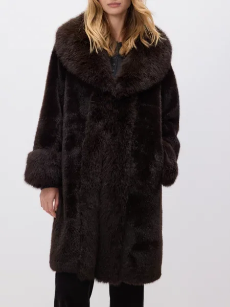 Reserved Пальто зі штучного хутра темно коричневий