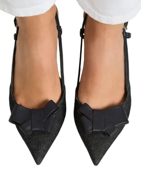 Pantofi cu toc Kiton cu funde slingback albastru