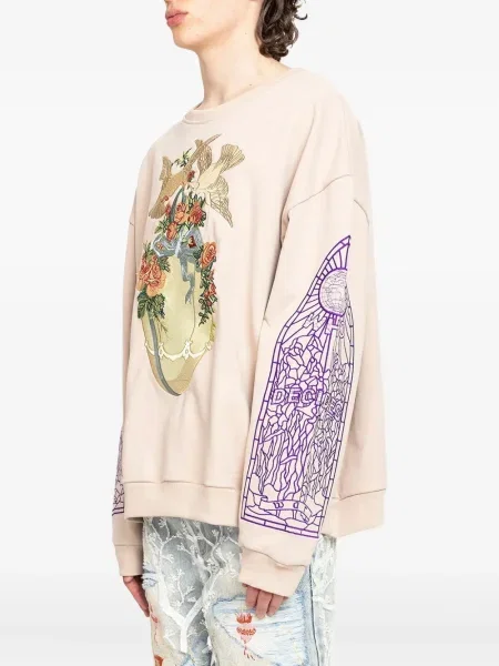 Hanorac crewneck Who Decides War cu broderie roz