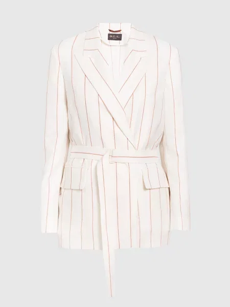 Льняний жакет молочного кольору в смужку Loro Piana бежевий