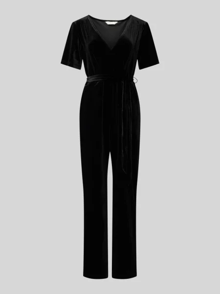 Kombinezon z efektem błyszczącym i wiązanym paskiem Apricot czarny