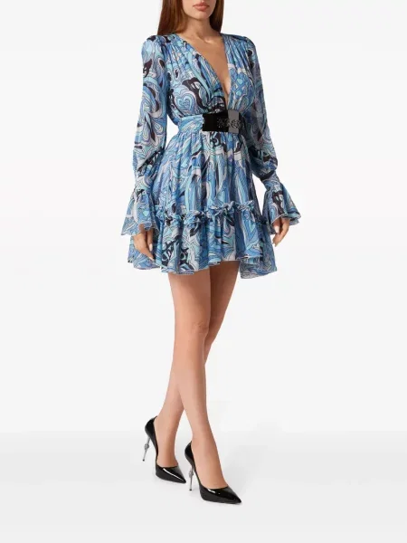 Raštuotas ilgas maxi suknele Philipp Plein mėlyna