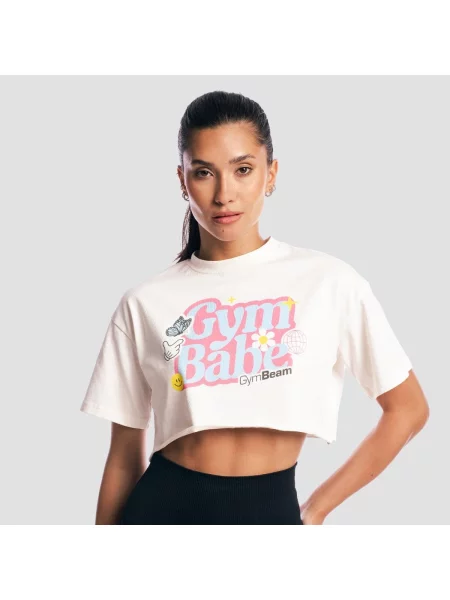 Koszulka fitness cropped GymBabe beżowa