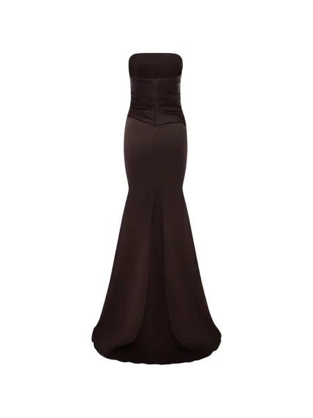 Rochie maxi Alex Perry cu volane fără bretele maro