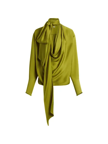 Bluză Balmain de mătase drapată verde