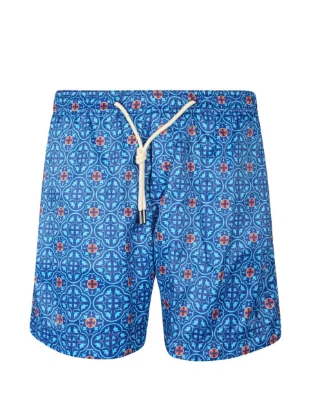 Slip de baie Peninsula Swimwear cu imagine cu imprimeu geometric cu cordon albastru