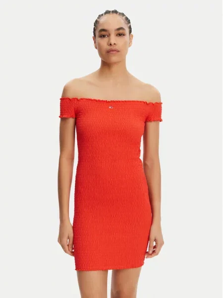Poletna obleka Tommy Jeans oranžna