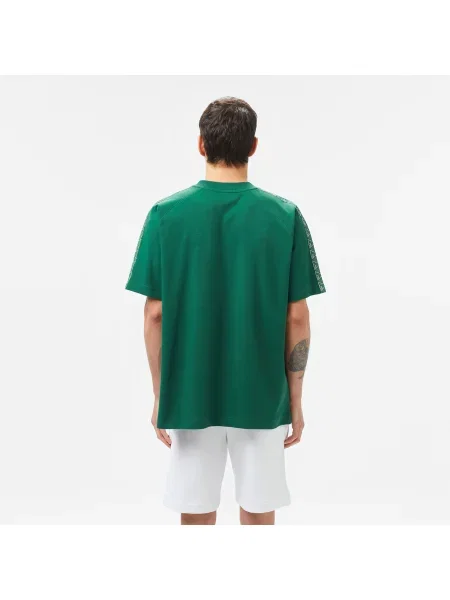 Lacoste T-Shirt Z Okrągłym Dekoltem Z Nadrukiem Oversize Ciemnozielony zielony