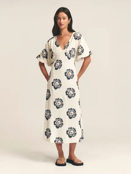 St MRLO Rochie Palm bleumarin / lână alb