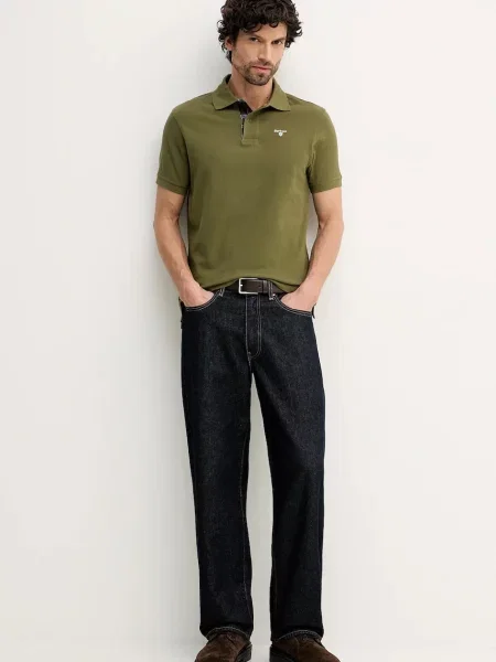 Клетчатое поло Barbour с аппликацией черное