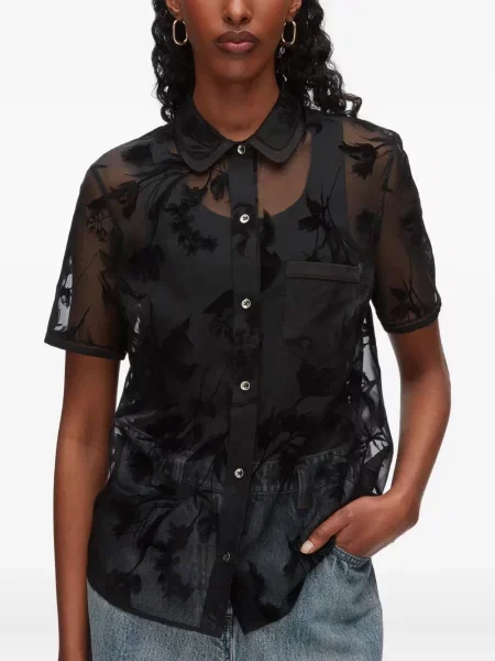 Cămașă 3.1 Phillip Lim cu model floral scurtă negru