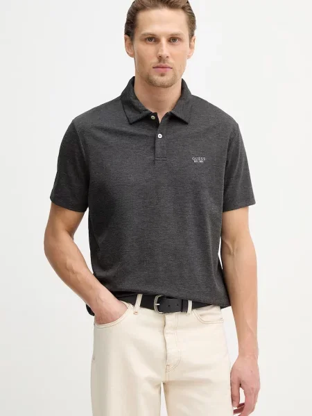 Guess tricou polo HEATHER gri