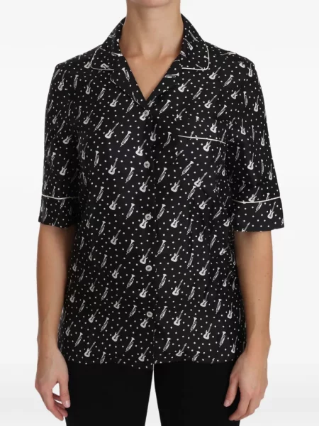 Cămașă Dolce & Gabbana de mătase cu buline negru