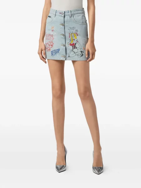 Fusta mini Philipp Plein cu imagine albastru