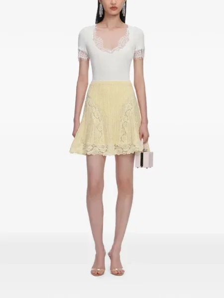Mała mały spódnica mini Self-portrait koronkowa żółta