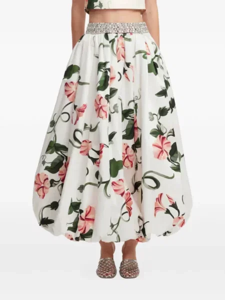 Fusta maxi Leo Lin cu model floral cu imagine alb