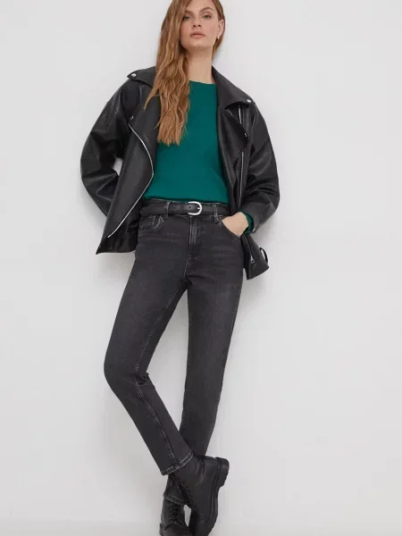 Дънки Pepe Jeans с висока талия сиво
