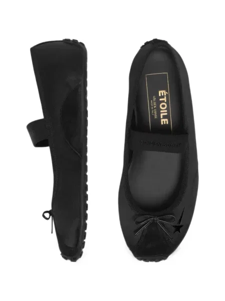 Balerini Golden Goose cu broderie din satin cu bretele negru