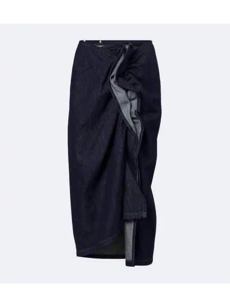 Fustă din denim Dries Van Noten asimetrică drapată albastru