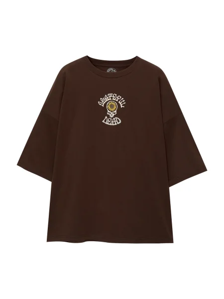 Pull&Bear Tricou ciocolatiu / portocaliu închis / roșu vin / murdar alb