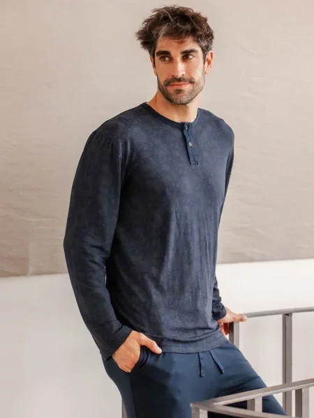 Zd ZERO DEFECTS Pijama lungă Modal Luxury bleumarin