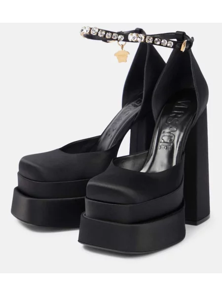 Pantofi cu toc Versace din satin cu platformă negru