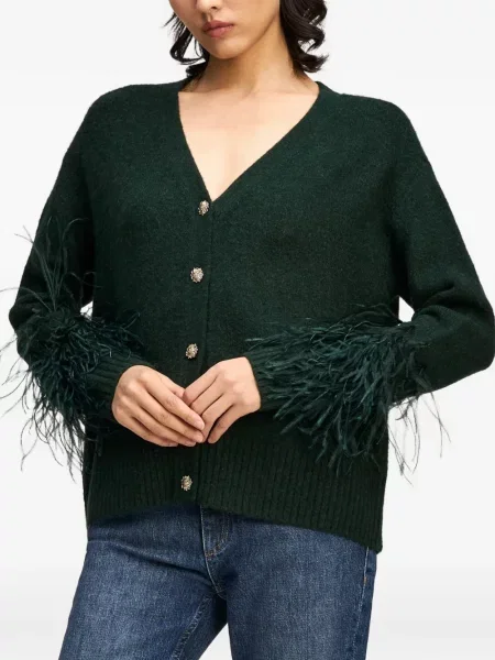Cardigan Cinq A Sept cu pene verde