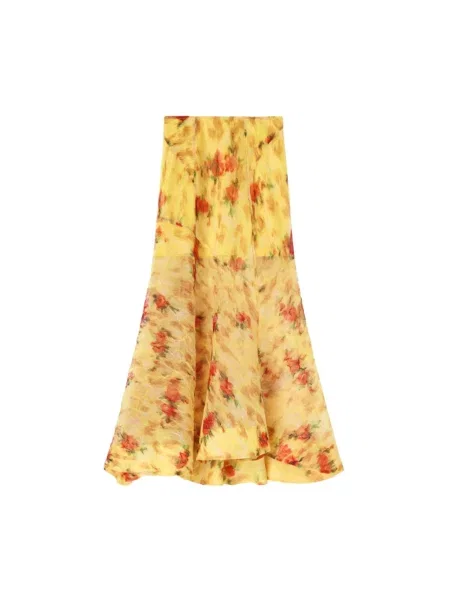 Spódnica midi Ganni z nadrukiem z organzy żółta