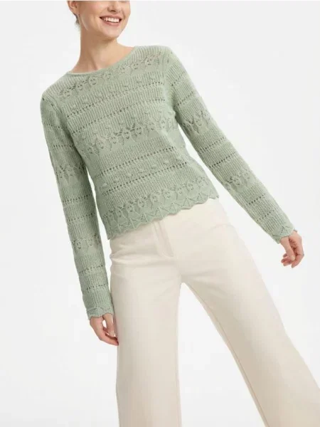 Ажурний светр із декоративним візерунком світло-зелений зелений