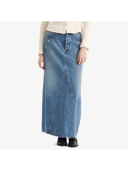 Levi's spódnica jeansowa ICONIC LONG SKIRT W/SLIT maxi rozkloszowana niebieski