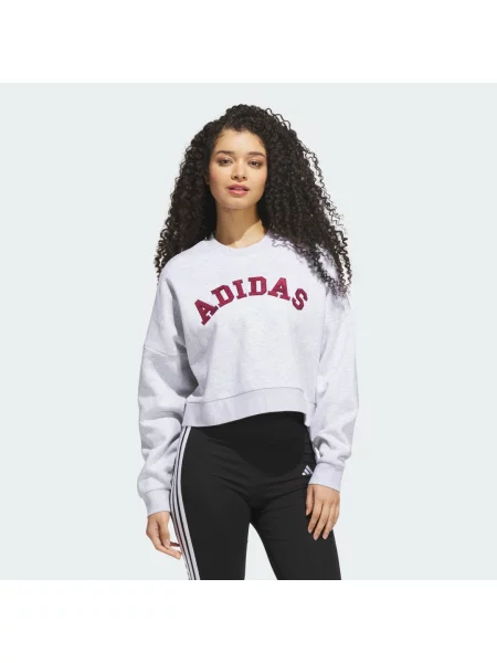 BLUZA Z TKANINY SZENILOWEJ Z LOGO I GRAFIKĄ szara