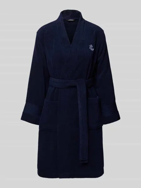 Szlafrok o kroju comfort fit z czystej bawełny model Core Greenwich' Lauren Ralph Lauren granatowy