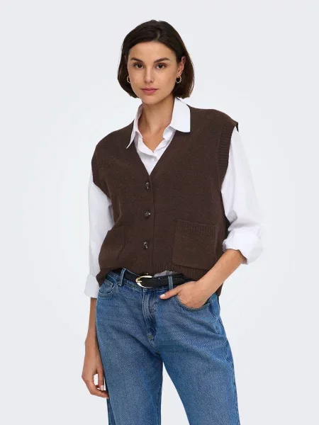 Жилет JDY SUPER S/L V-NECK VEST KNT темно-коричневий поліестер/акрил коричневий