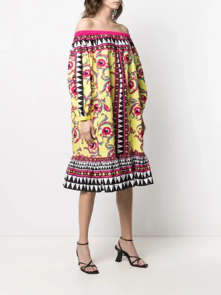 Rochie La Doublej cu model floral galben