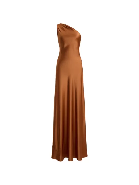 Rochie maxi Lauren Ralph Lauren cu un umăr gol maro