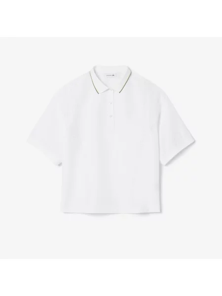 Lacoste Koszulka Polo Oversize Z Tkaniny Technicznej biała