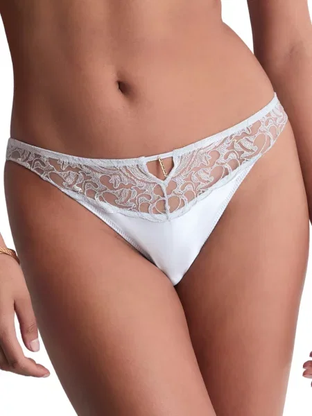 Chiloți tanga Aubade cu broderie din satin alb