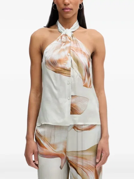 Top Isabelle Blanche cu imagine cu imprimeu abstract cu gât halter