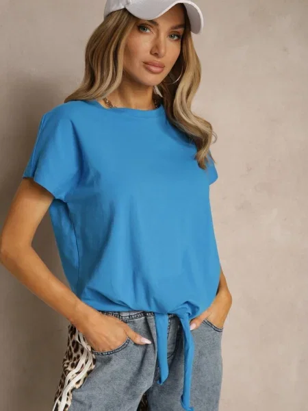 Jasnoniebieski T-shirt Wiązany u Dołu Sunalina niebieska