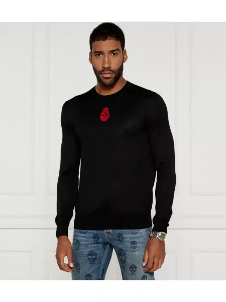Alexander McQueen Gyapjú kötött pulóver JUMPER fekete