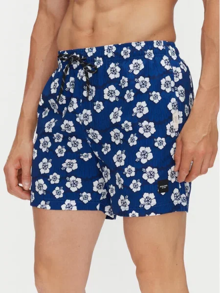 JACK & JONES Kratke kopalne hlače JPSTMaui kraljevo modra / temno modra bela