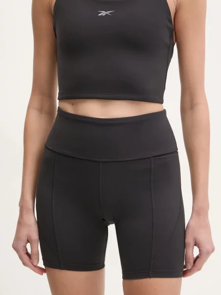 Reebok pantaloni scurți de antrenament LUX Collection uni high waist negru