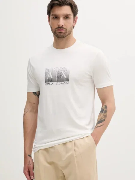 Armani Exchange tricou din cu imprimeu alb