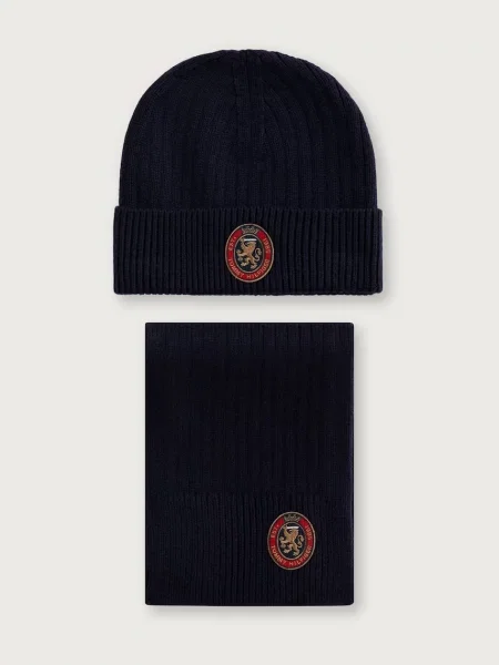 Tommy Hilfiger σκουφάκι και κασκόλ ανδρικό από πρόσμιξη μαλλιού μπλε