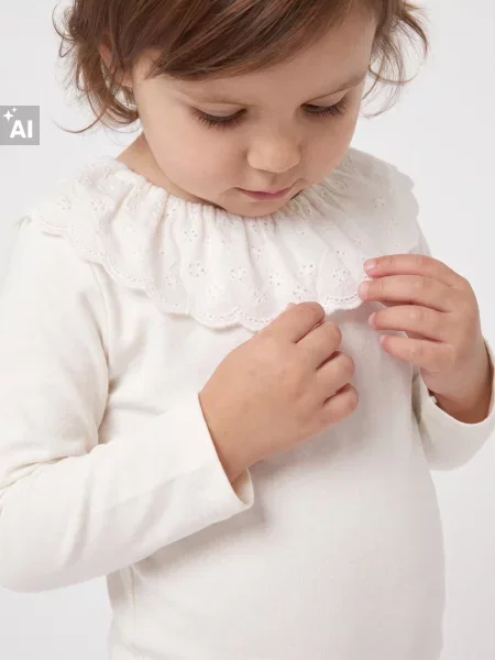 Sinsay body s dlouhým rukávem a ažurovým límečkem krémová
