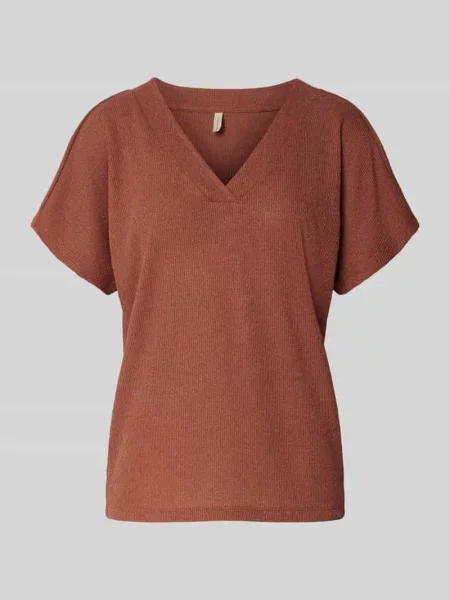 T-shirt z dekoltem w serek model ‘Delia’ Soyaconcept