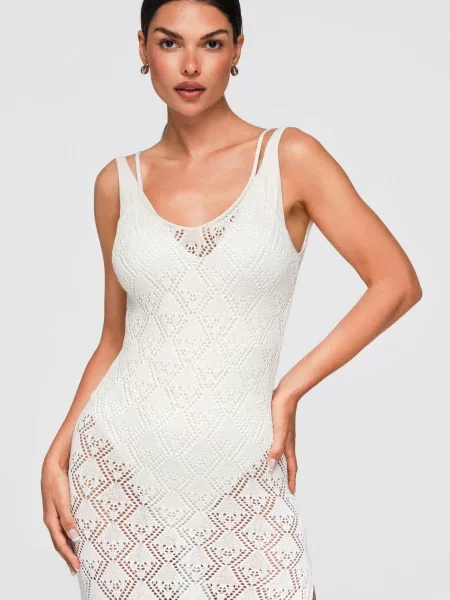 Rochie midi Ombre asimetrică alb